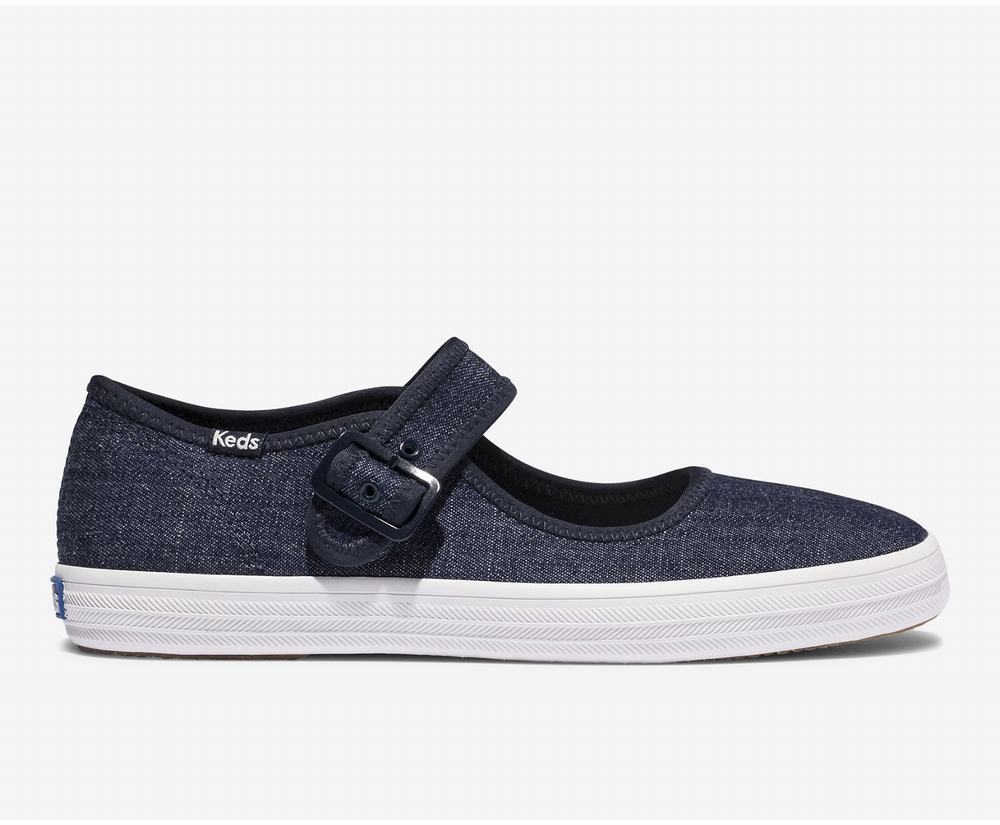 Women's Keds Champion Mary Jane ECo Denim Mary Jane Shoes Indigo 3061894BK - South Africa